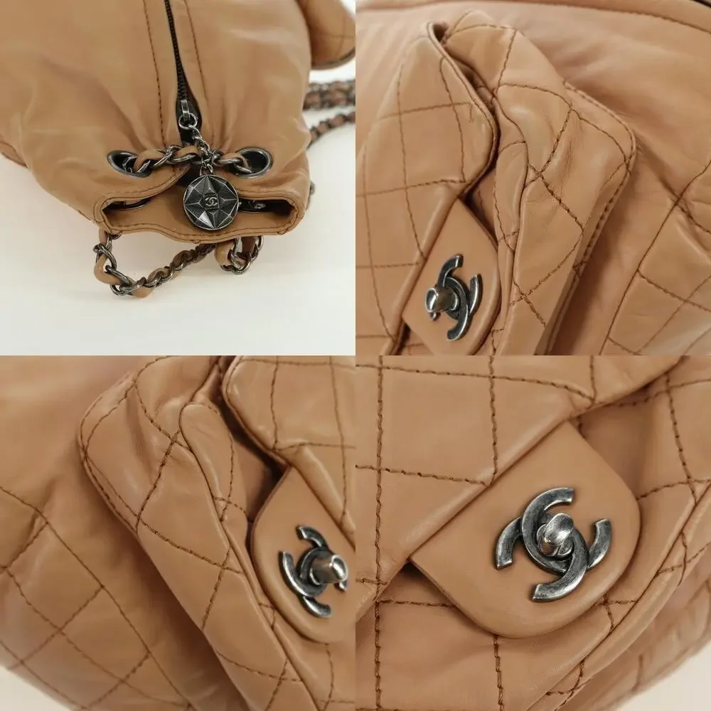 Chanel Matelasse Lambskin Chain Backpack Beige